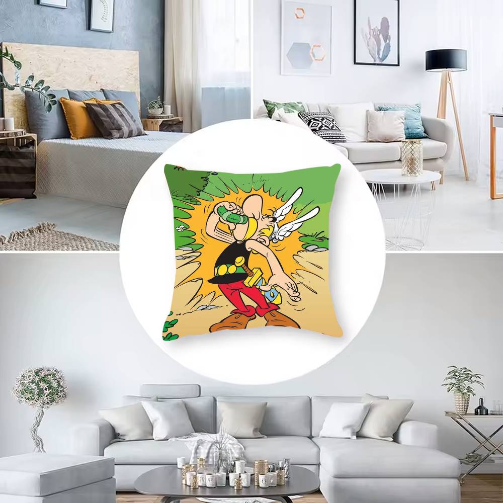 Asterix And O-Obelix Carton Pillow Case  Anti-dustmite Pillowcase Invisible Zipper Silky Short Plush Sofa Cushion Cover