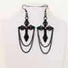 Gothic Punk Exaggerate Red Rhinestone Black Cross Long-chain Tassels Dangle Earrings for Women Halloween Party Creative Jewelry