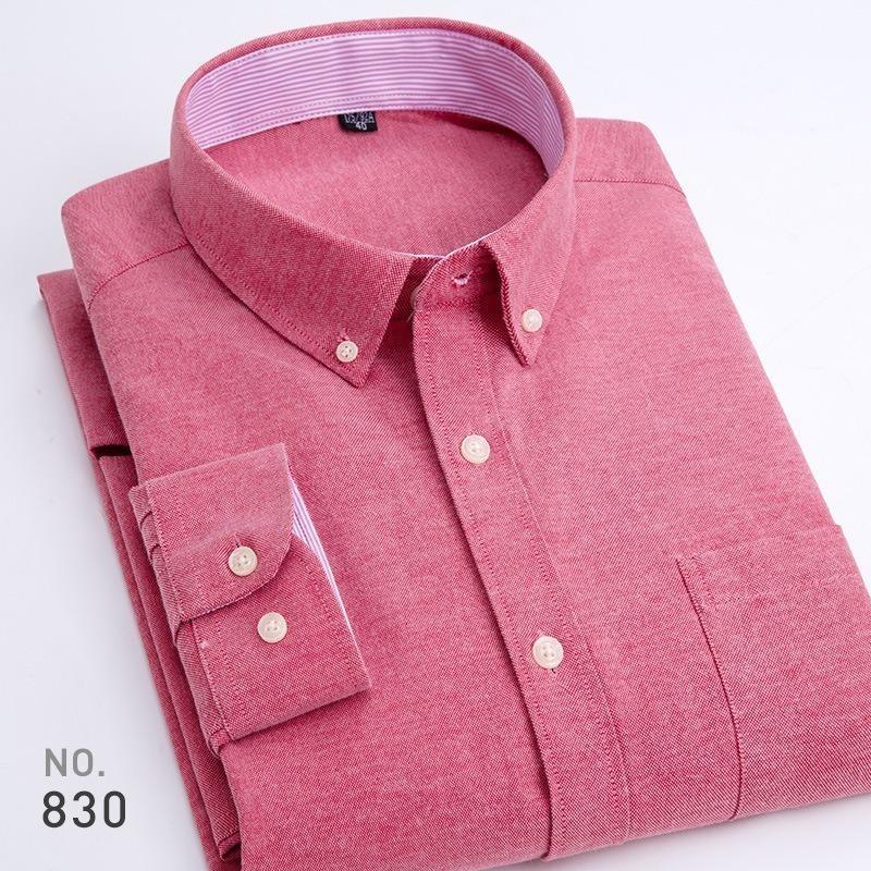 New Men's Oxford Striped Long Sleeve Shirt, Korean Slim Fit Youth Casual Fashion Button Up Shirt
