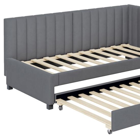 Guest Bed Upholstered 90x200cm, Pull-Out Sofa Bed, Multifunctional with Slatted Pillow Frame, Youth Beds Children Beds, Velvet Fabric Gray Double
