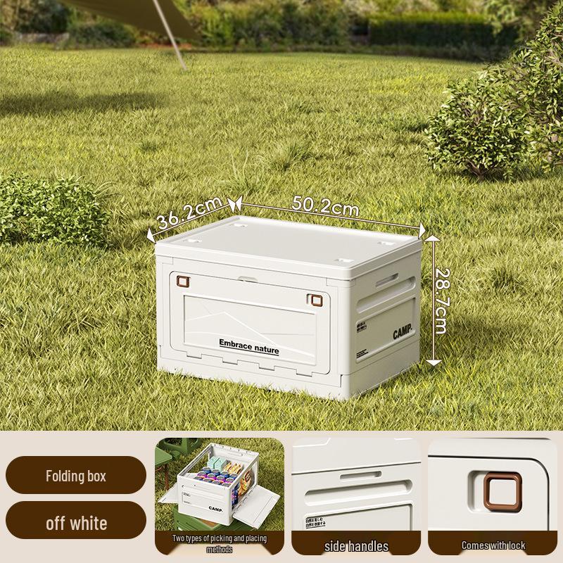 Extra Large Outdoor Storage Box: Side-Opening, Wood Lid, Foldable Camping & Car Trunk Organizer