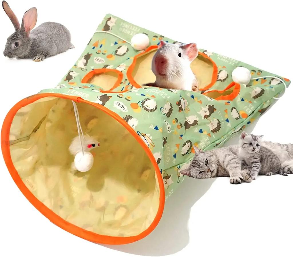 Cats Tunnel Bag Pet Cat Toys Play Tube Kitty Training Interactive Playing Fun Toy Dangling Mouse Crinkle Sounds Tunnel with Ball