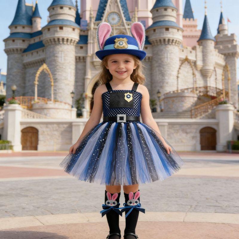 Zoo2 Judy Roleplay Hopps Costume Height100-160 Police Officer Puffy Costume Rabbit Sheriff Tutu Dress Hat Halloween Suits
