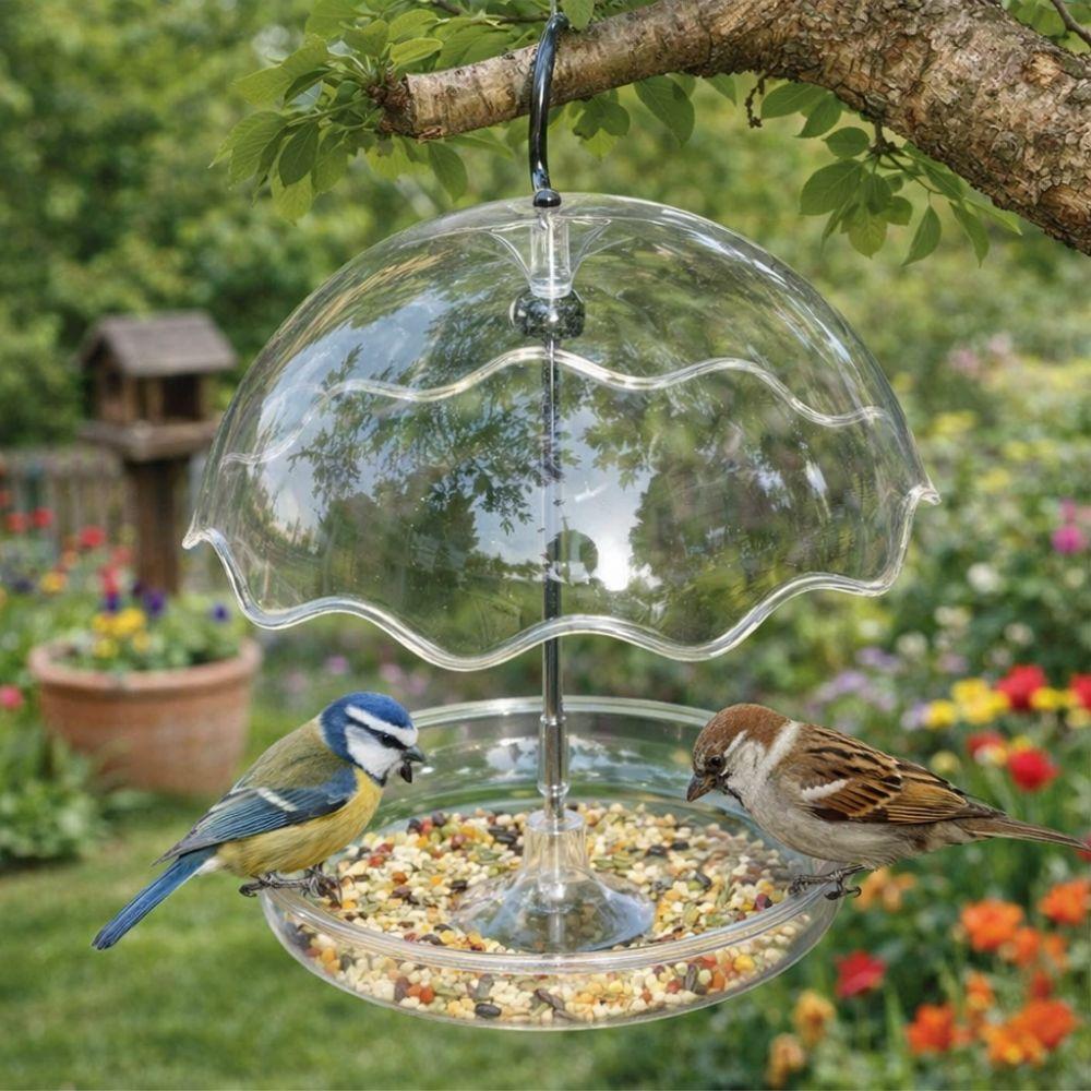 Open Platform Hanging Bird Bath Transparent Hummingbird Feeder Umbrella Bird Feeder  Yard