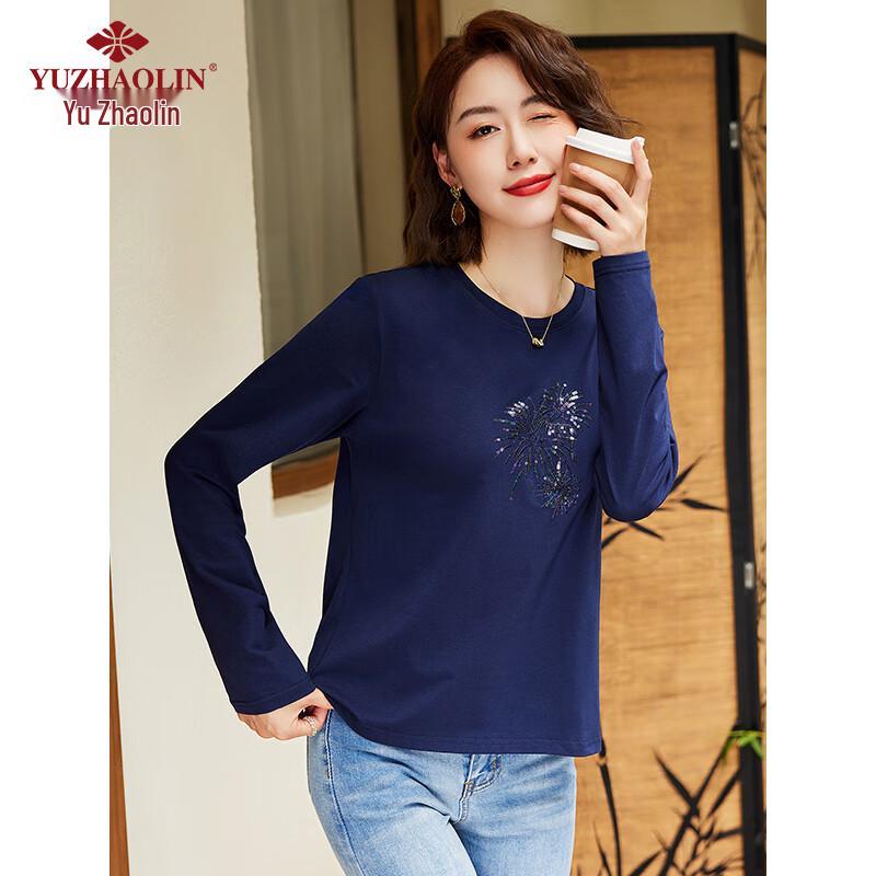YUZHAOLIN Women's Sequin Embroidered Long-Sleeve T-Shirt