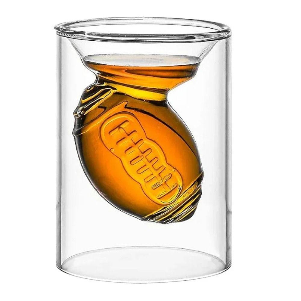 3D Rugby/Golf Ball Shape Beer Shot Glasses Double Wall Whiskey Beer Cup Clear Glass Cup Wine