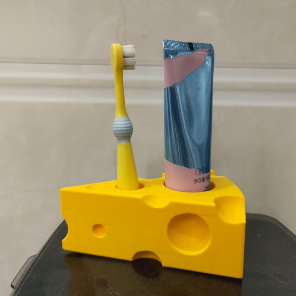 Cheese Shaped 3D Printed Toothbrush and Toothpaste Storage Rack For Children Space-Saving Bathroom Organizer