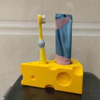 Cheese Shaped 3D Printed Toothbrush and Toothpaste Storage Rack For Children Space-Saving Bathroom Organizer