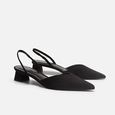 Estate 2025 Nuove Sandali Moda Neri Baotou Donna Tacchi Alti Scarpe con Tacco Seta Sexy Punta Sandali Donna Scarpe con Tacco Basso