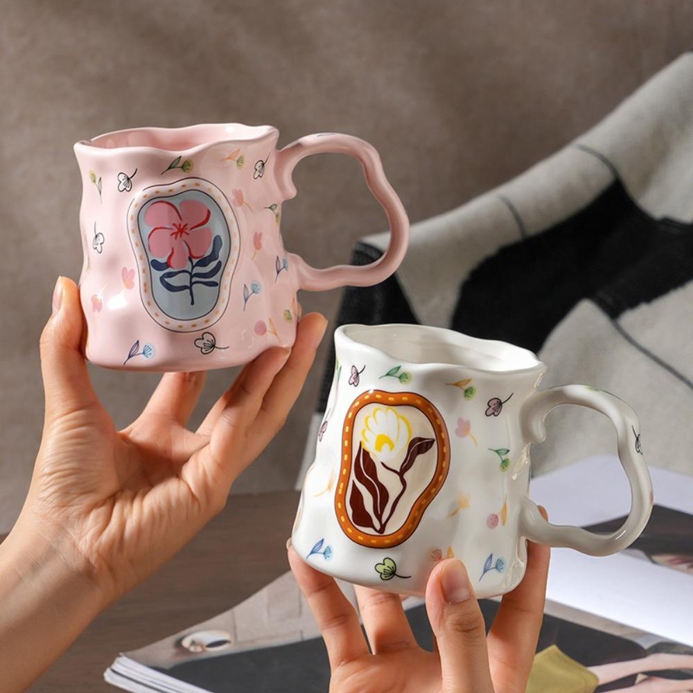 Light Luxury Ceramic Coffee Mug Floral Decoration Breakfast Cup Exquisite Milk Cup  Home Office Use