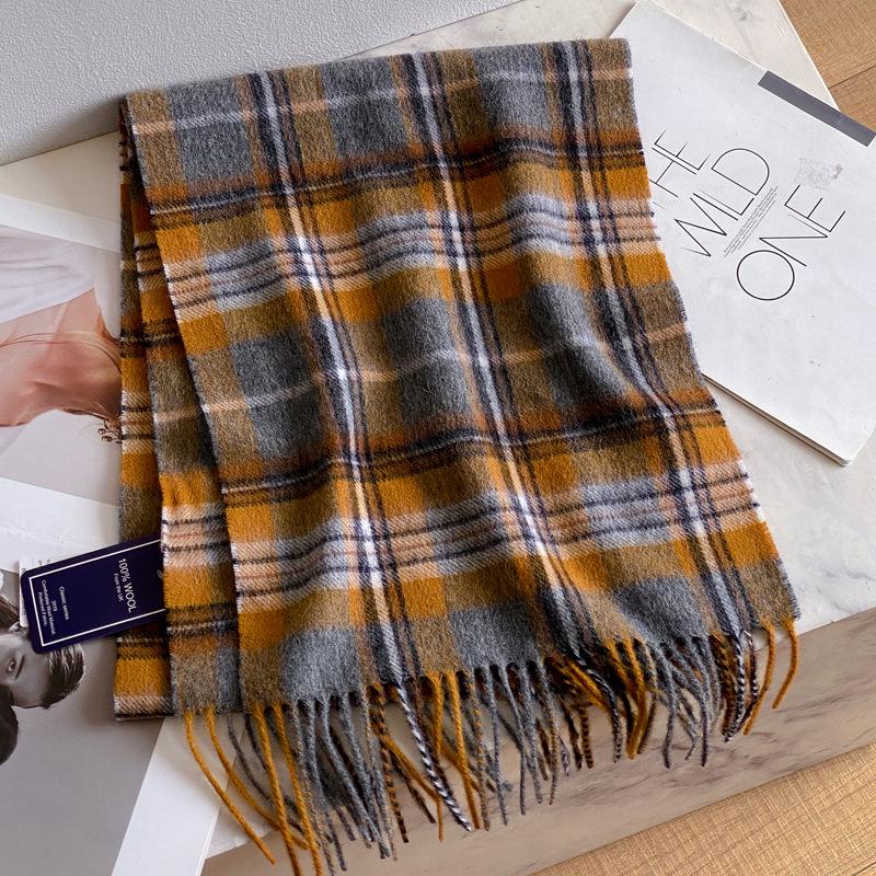 Men's Dark Blue Plaid 100% Pure Wool Scarf - Luxurious Winter Gift for Boyfriend, Father, or Elders.
