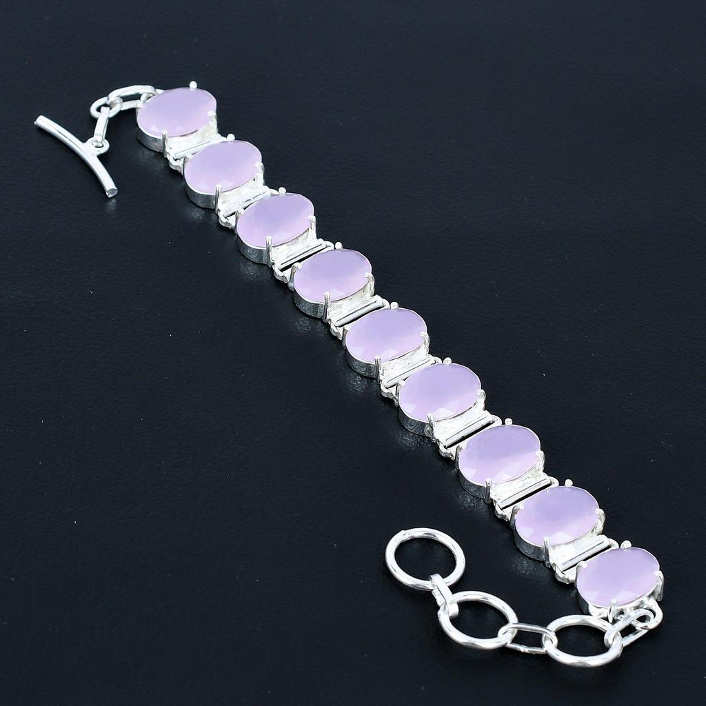 Dainty Pink Chalcedony Bracelet 925 Sterling Silver Bracelet Adjustable Chain Bracelet Handmade Boho Bracelet Chalcedony Gemstone Jewelry Wife Gifts