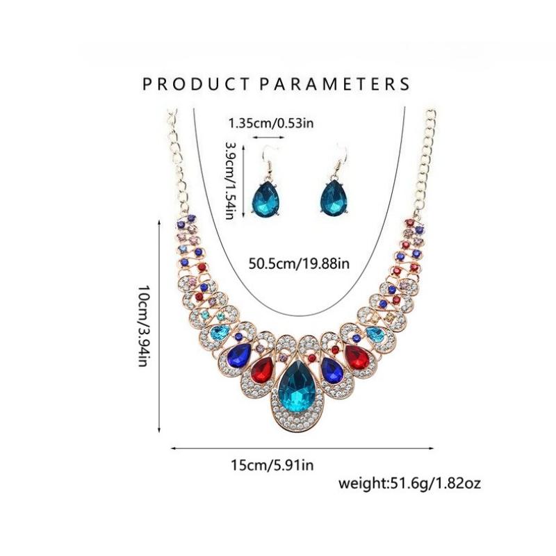 Water Drop Pendant Chocker Necklace Earrings Wedding Bridal Crystal Jewelry Sets