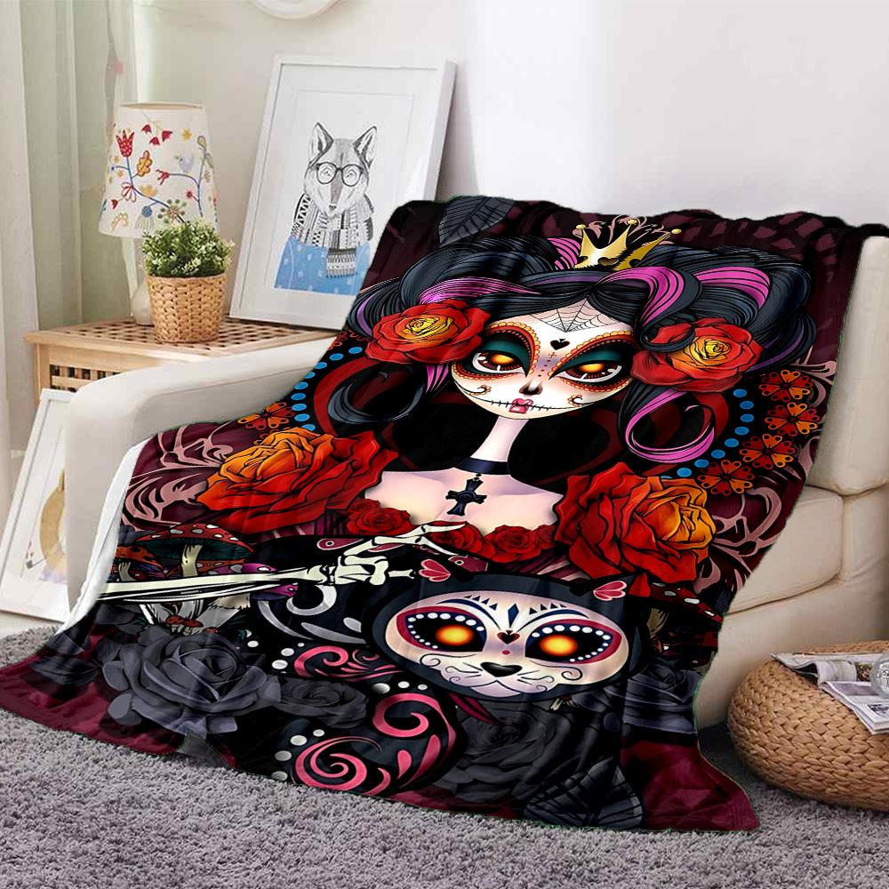 1PC Sugar Skull Design Print Blanket, Soft Throw Blanket - Warm & Cozy for Couch, Bed, Office, and Travel yy250912184