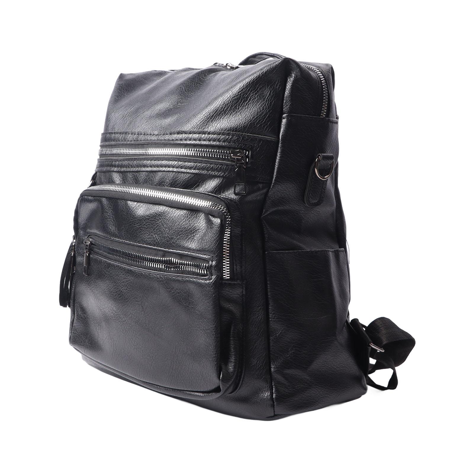 PU Leather Backpack Casual Black Vintage Travel PU Leather Backpack with Strap for Women Men Black PU Leather