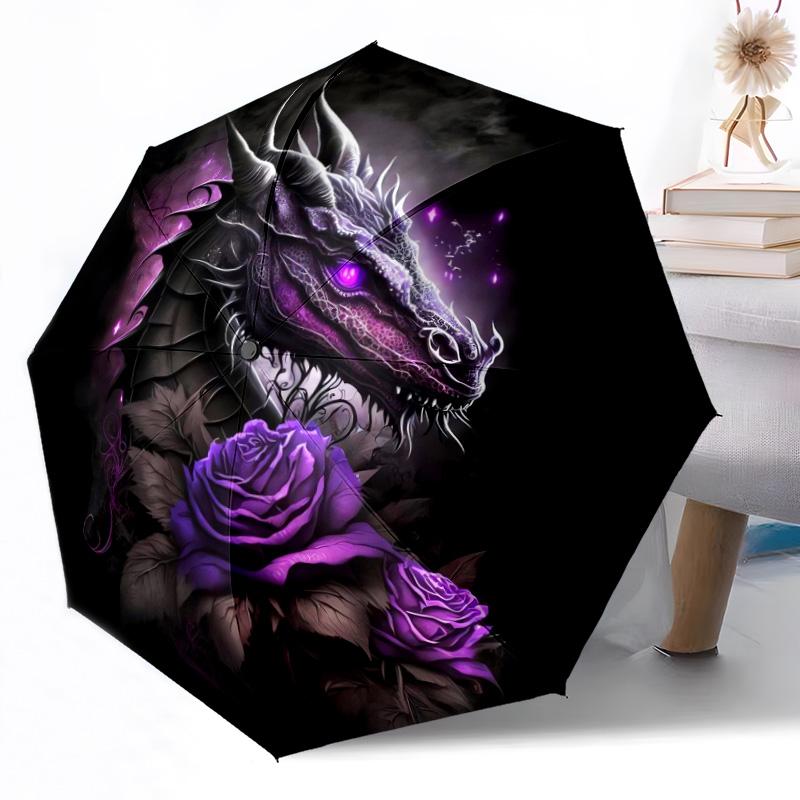 Ethereal Dragon Moonlit Sky Outdoor Automatic Umbrella Sturdy 8 Rib Durable Plastic Iron Outdoor Daily Use Outdoor Accessory Perfect Gift Friends