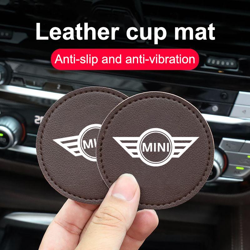 Leather Water Cup Mat Car Accessories Silent Coaster For BMW Mini Works Cooper R50 R53 R55 R56 R60 R61 F54 F55 F56 F60 Clubman