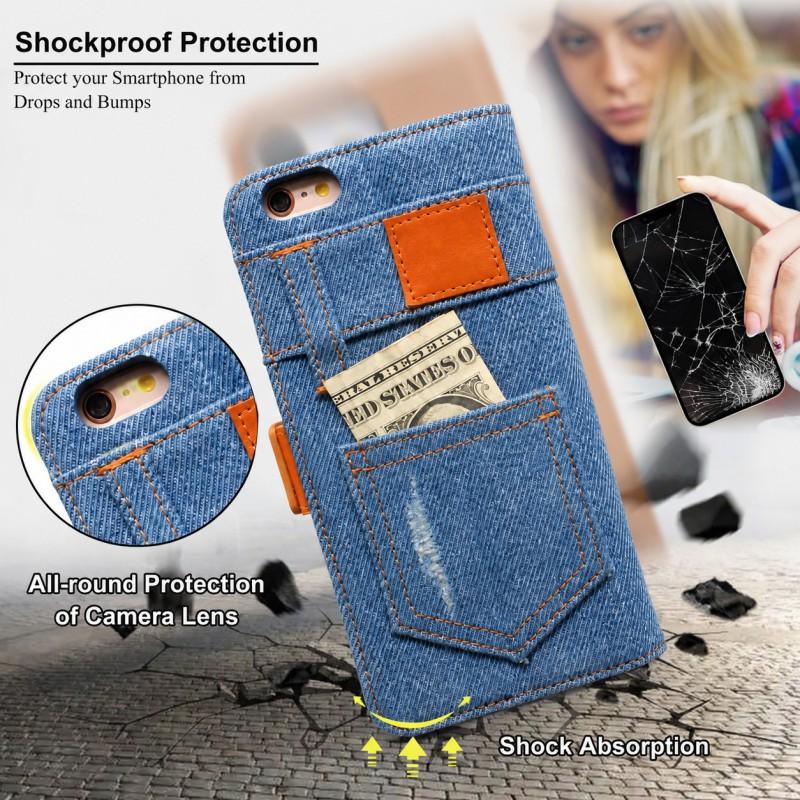 Y2K Denim Flip Phone Case IPhone 16 15 14 13 12 Pro Max Stylish Protective Cover With Card Slot Stand