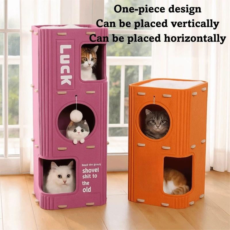Fun 2 Floors/3 Floors Cat Bed Tree Hole Climbing Cat Castle House All-in-one Japanese Style Cat Scratching Post Four Seasons