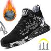 Winter Boots Men Shoes Steel Toe Work Boots Keep Warm Fur Construction Safety Boots Puncture-Proof Thick Plush Work Sneakers