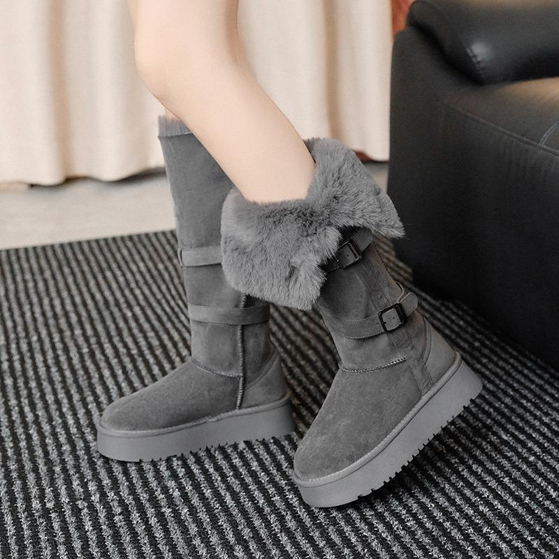 Short Cotton Boots Winter Long Snow Boots Warm Non-slip Cotton Shoes Outdoor Leisure Thick-soled Heightening Boots Women