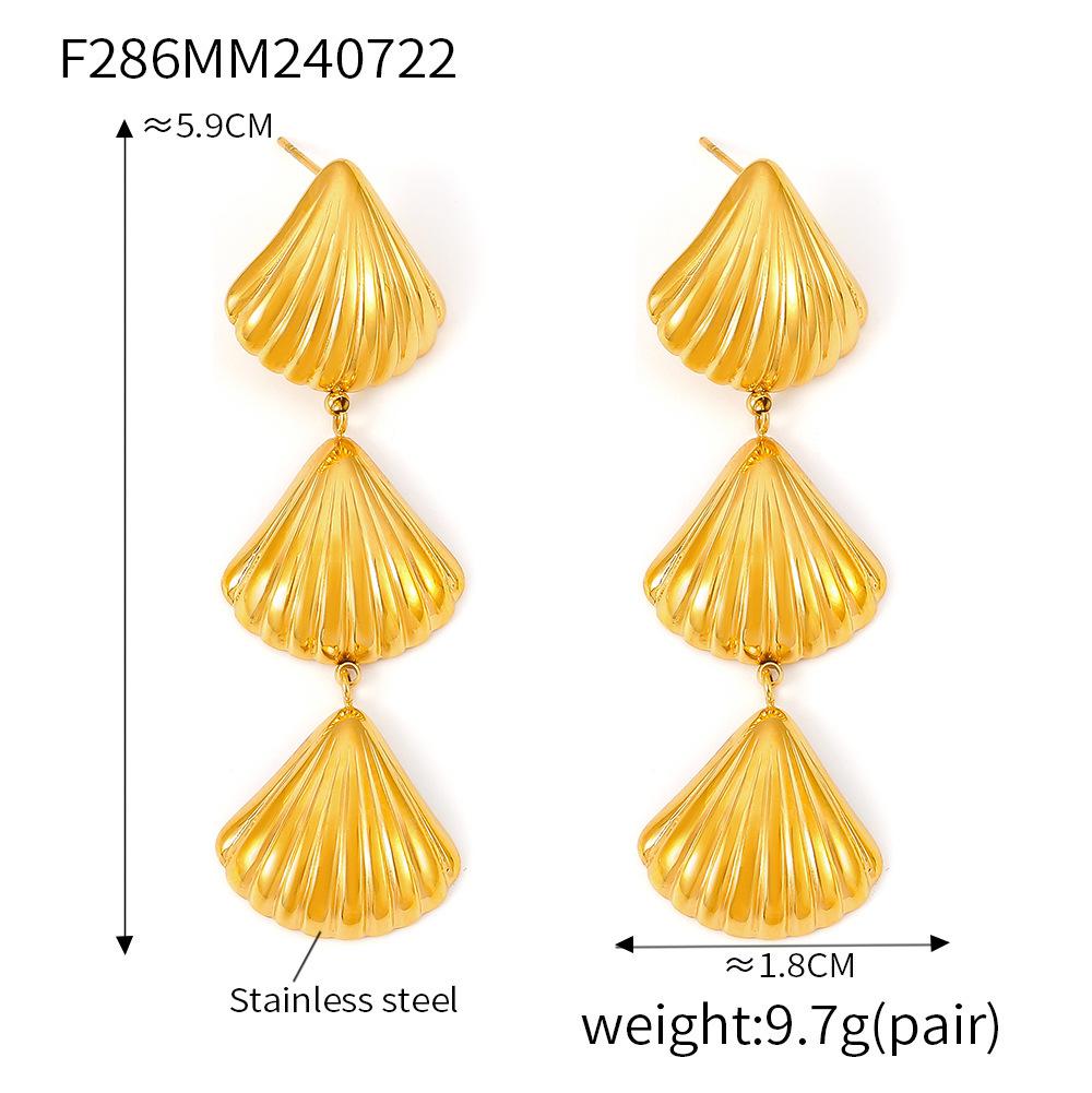 Cross Ocean Shell Tassel Earrings: Beach-Inspired European & American Retro Design in Gold-Plated Stainless Steel