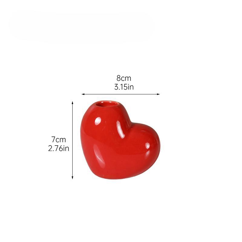 Red Heart-shaped Ceramic Candle Holder Craft Ornament - Valentine's Day Gift, Candle Stand, Wedding Decoration