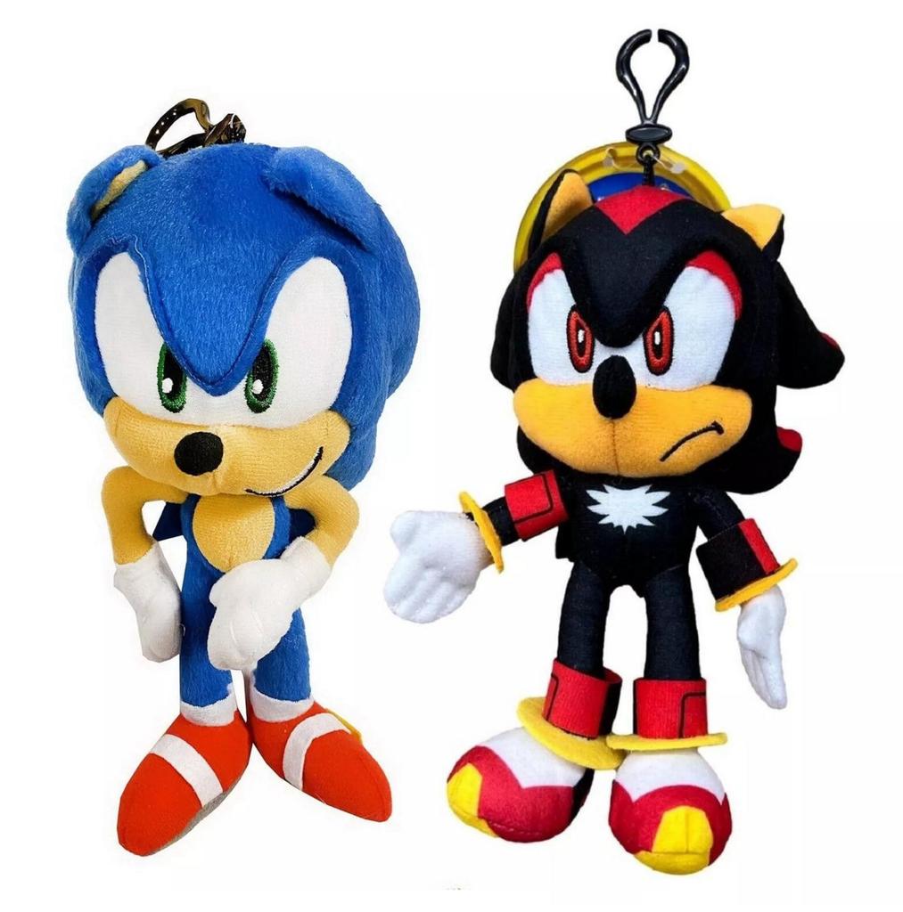 Sonic the Hedgehog Shadow and Sonic 8" Plush Clips with Small Zipper Pouch - 2 Pieces (1 Piece of Each)