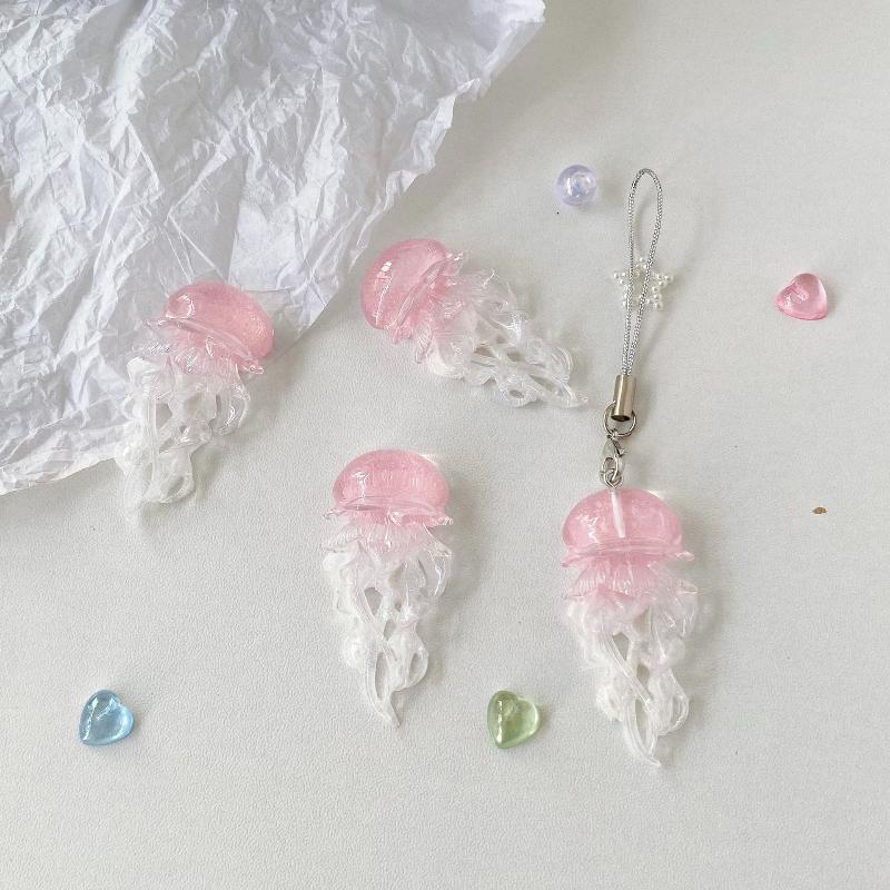 Creative Jelly Color Jellyfish Charm Keychain Y2K Beaded Pendant Phone Chain Car Hanging Decoration Bag Pendants Ornament Gifts