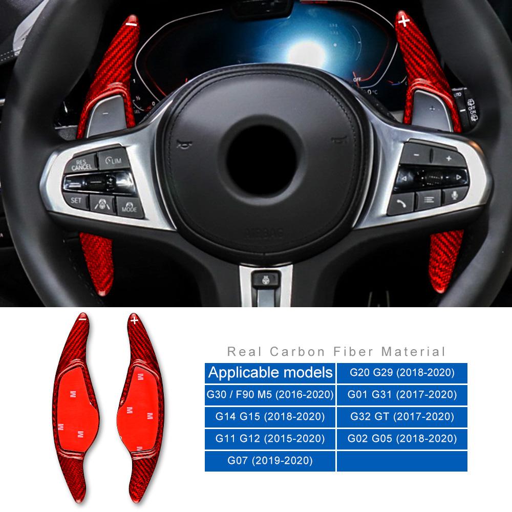 

Hard Dry Carbon Fiber For BMW G20 G29 G30 M5 F90 G01 G02 G05 Car Steering Wheel Shifter Paddle Accessories Interior Trim Sticker red carbon