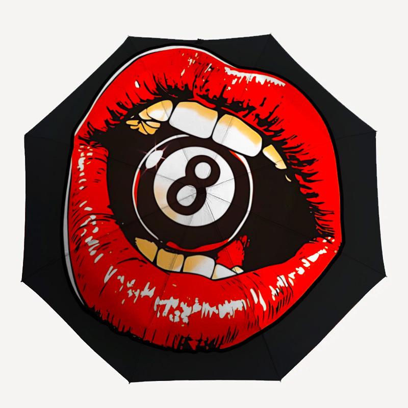 

1pc Lips Eight Ball Automatic Open/Close Umbrella, Windproof, Folding Compact Umbrella with Lightweight Design for Women/Men047