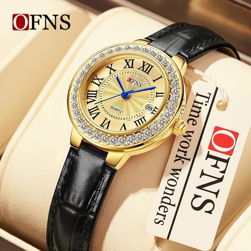 New Fashionable Casual Retro Style Inlaid Diamond Round Women's Quartz Watch Waterproof Retro Leather Watches
