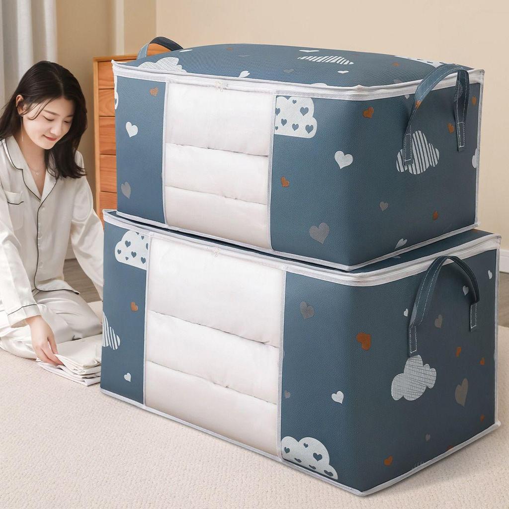 Cloud Love Cotton Quilt Storage Bag - Dustproof, Moistureproof, Visible Clothes Organizer with Printed Fabric