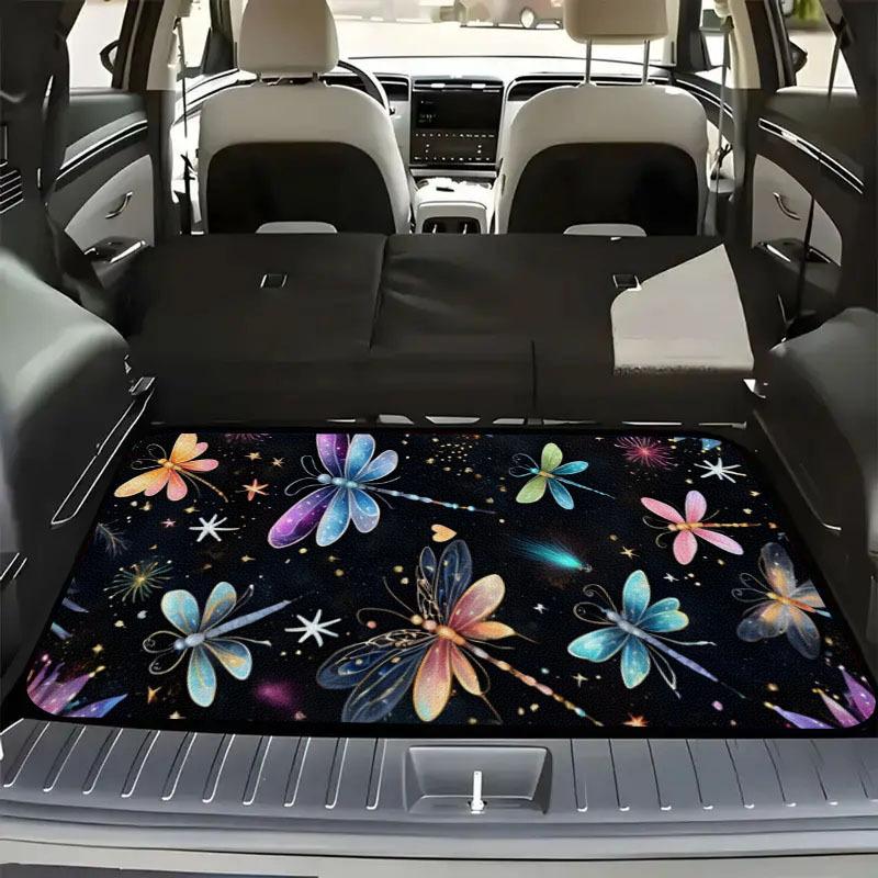 1Pcs Starry Sky Shimmering Dragonfly Car Trunk Mat with Anti Slip Cargo Liner Waterproof Rear Storage Protector Floor Mat for SU
