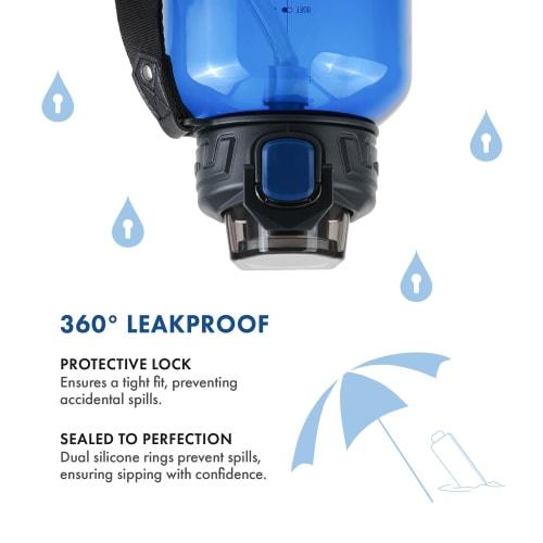 GRANDTIES Sports Tritan Plastic Water Bottle with Straw, Removable, Leakproof, BPA-Free, Dishwasher Safe, Travel Water Bottle with Strap ? Reusable Wa