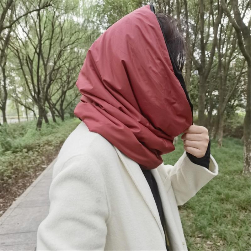 Adult Cotton Headscarf for Outdoor Winter Warm Quilted Hat Hooded Shawl Hat Windproof Puffer Hat Unisex Casual Headwear