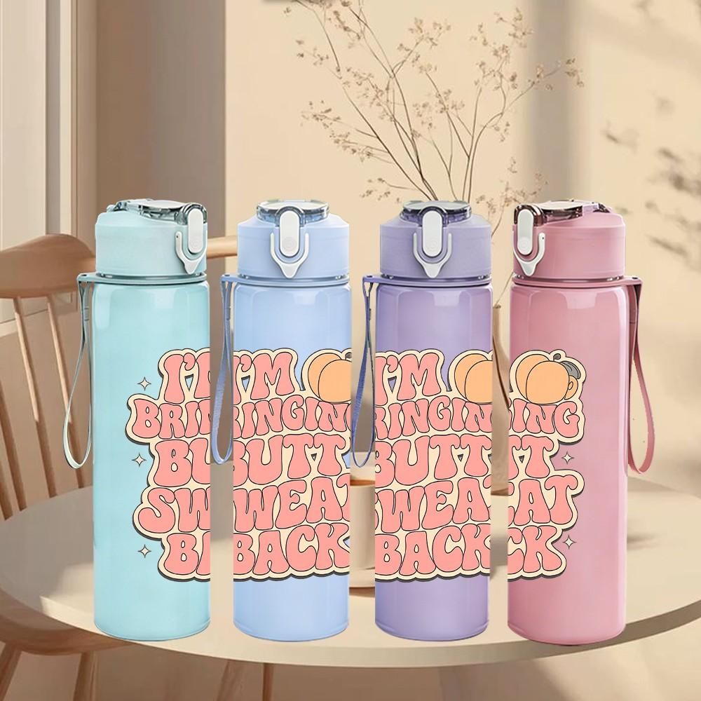 1PC Tea Drinker Cozy Quote Text 750ml Color Plastic Sports Water Bottle Leakproof Flip Straw Lid Suitable for Sports Office Home Use
