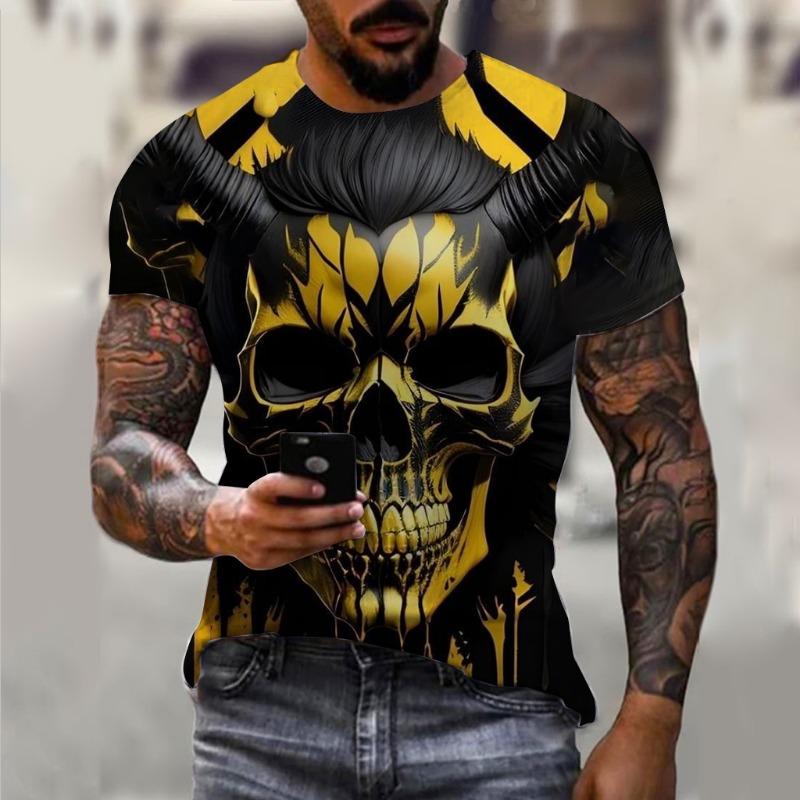 Men's T-Shirt For Men Horror Skull 3D Print Men's Tops Summer Short Sleeved Male Pullover Oversized Top Casual Men'S Clothing