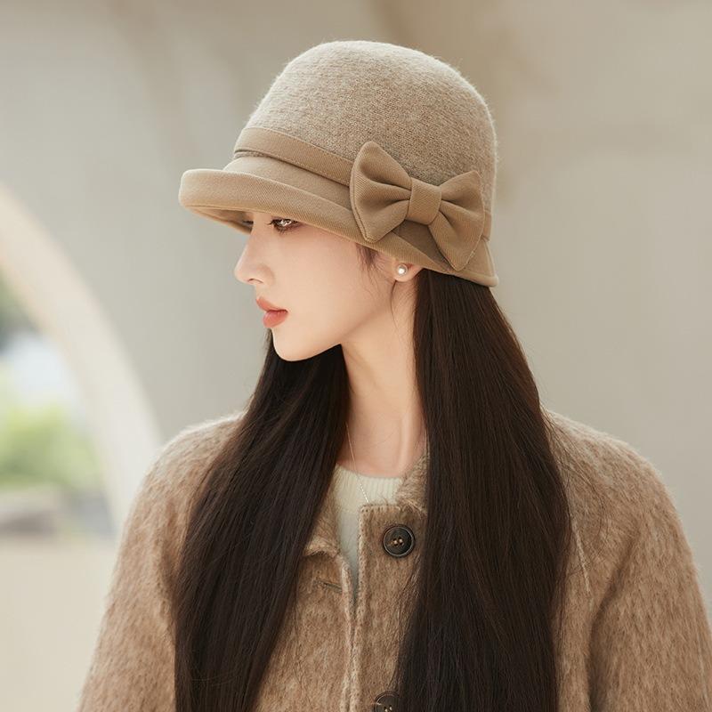 

Шерстяная вязаная шляпа-ведро женская осенне-зимняя шляпа с загнутыми полями элегантная шляпа-ведро визуально уменьшает лицо M（56-58cm） хаки