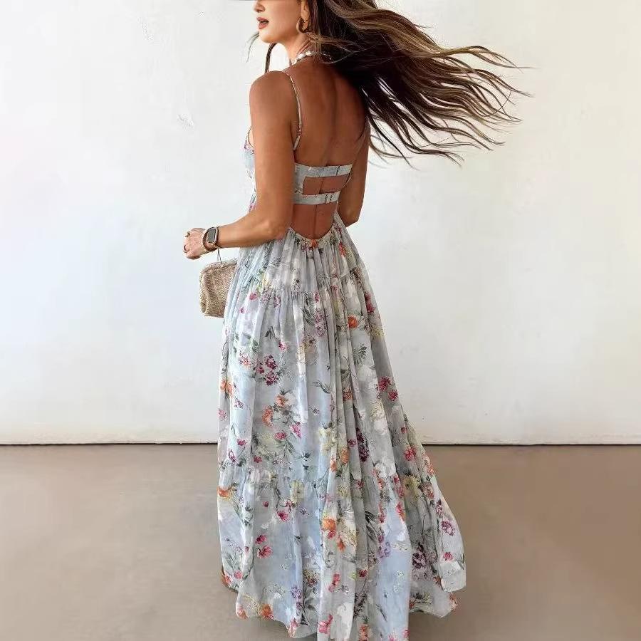 Bohemian Suspender Floral Pendulum Dress Summer New Chiffon Vacation Style Loose And Elegant Dress