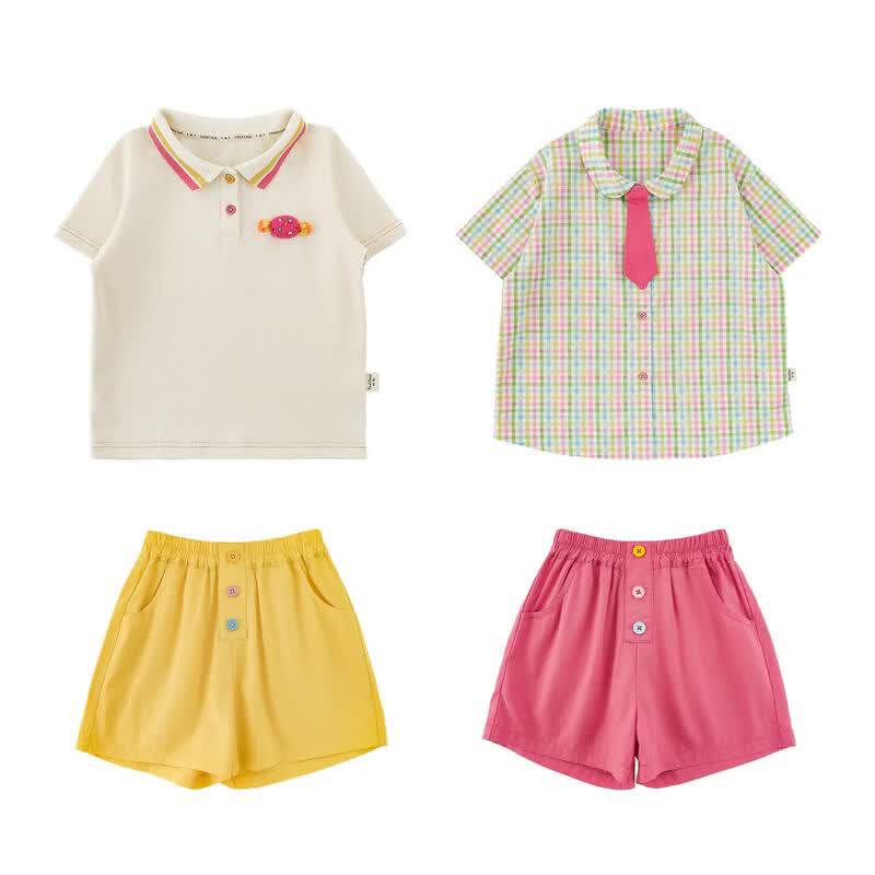 Little Girls' Summer Candy Color Polo Top & Shorts Set