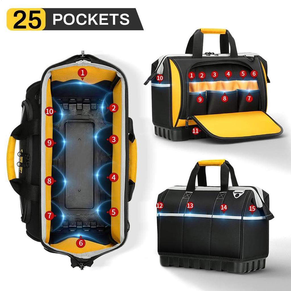 Tool Bag Multi-Pockets Electrician Caddy With Waterproof Hard Base Detailing Bag For Home Repairs Garage Storage bag