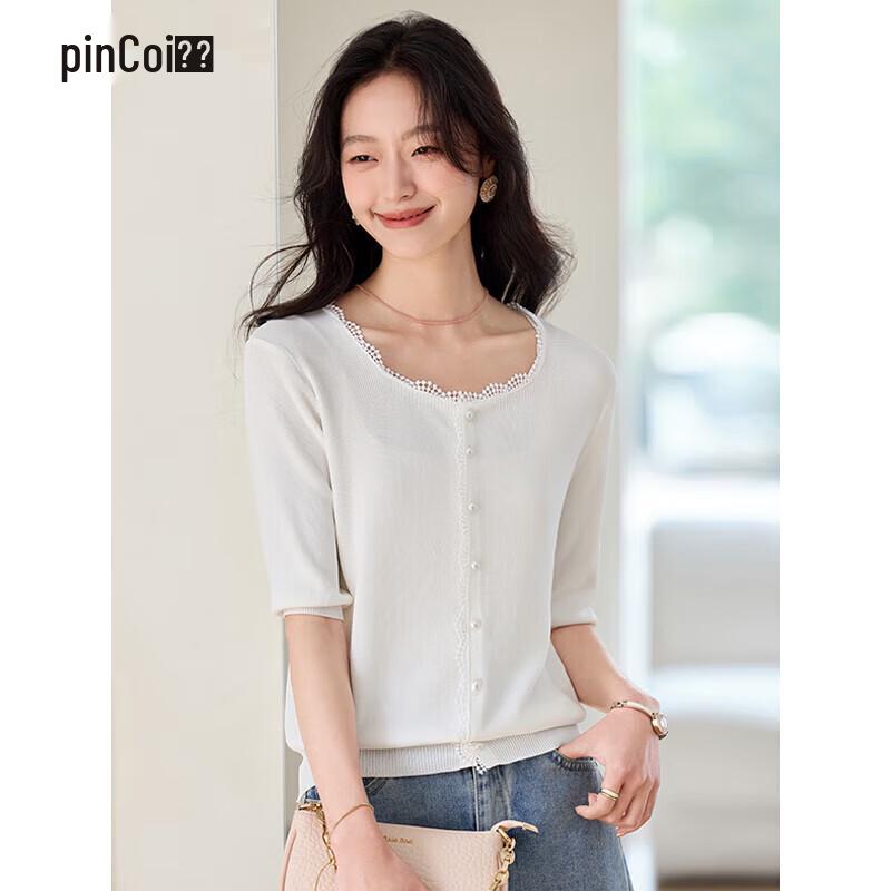 Women's Ice Silk Knit Top with Lace Trim