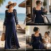 Dames Elegante Vierkante Hals Pofmouwen Mesh Inzet Jacquard Maxi Jurk 3D Slankmakend A-lijn Swing Lange Jurk