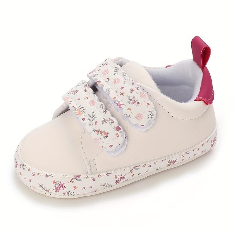 Adorable Floral Print Sneakers Baby Girls Trendy Comfy Slip On Slippers Adjustable Hook Loop Fastener