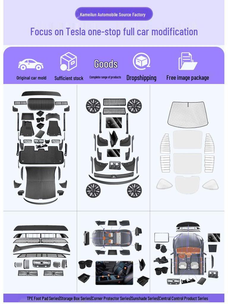 Tesla Model Y 6-Seat Floor Mats - Full Coverage TPE Pineapple Carpet Surface