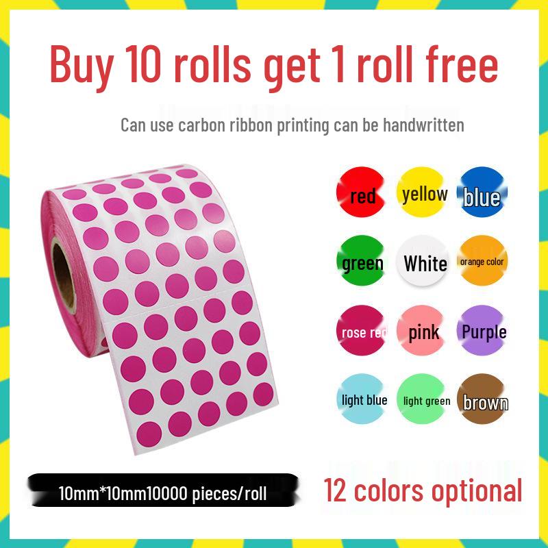 Round Self-Adhesive Numbered Code Stickers - Colored Dot Roll Labels for Sales Control and Monthly Tracking.