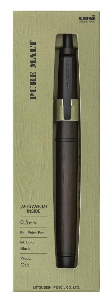 Mitsubishi Pencil Ballpoint Pure Malt Jetstream Dark Wooden Gift Packaging Oil-Based Pen, Inside, Single, 0.5mm, Brown, Barrel, Included, SXNPM05.22