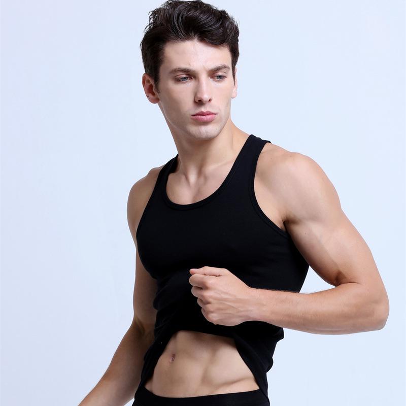 Spring and Summer Men's Cotton Vest Shoulders Sports Fitness Sweatshirt Quick-drying Sleeveless T-shirt Men's Bottom Shirt Solid Colour Tops