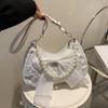 Canvas Bow Underarm Bag Pearl Small Square Bag Luxury Bow Shoulder Bag  Girls